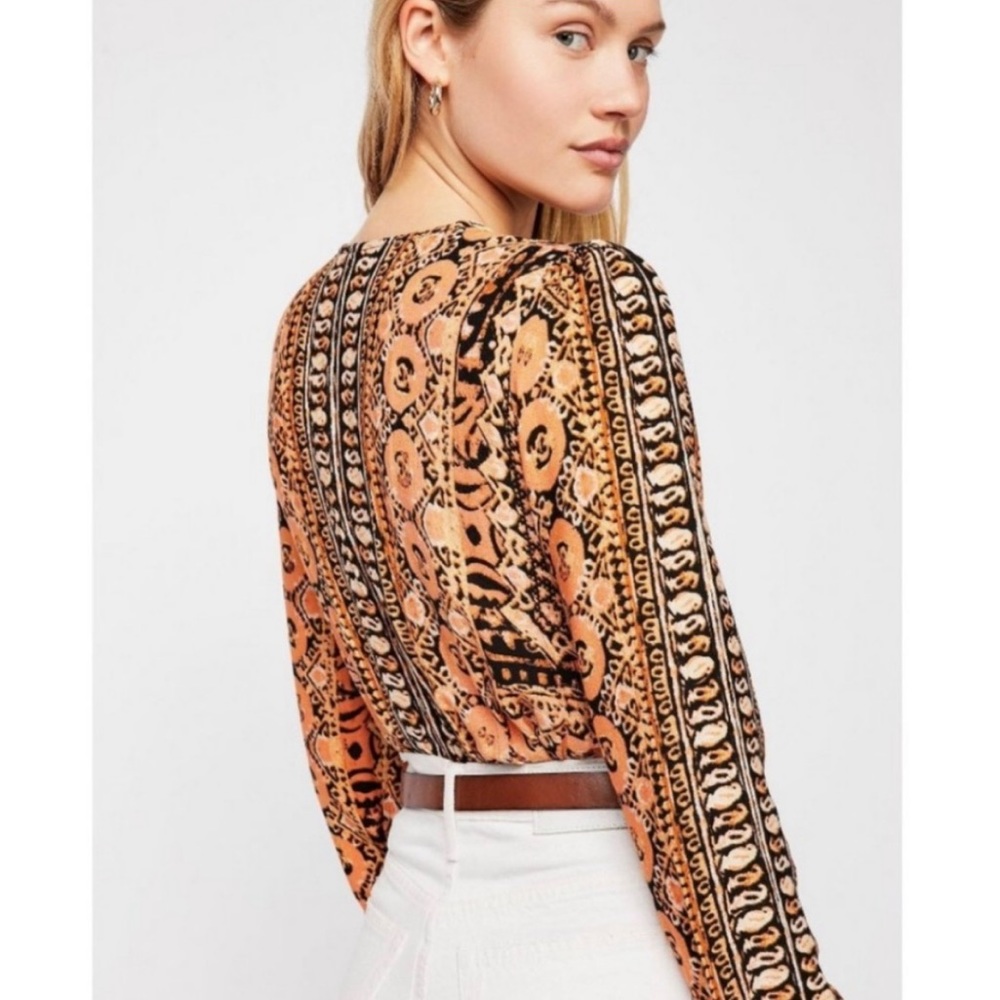 Free People Boho Paisley Long Sleeve Crop Top
